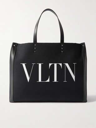 Medium Studded Leather-Trimmed Logo-Print Canvas Tote Bag