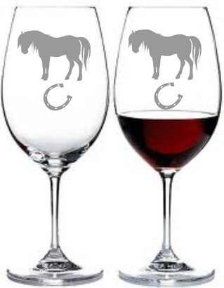 Horse & Horseshoe Sand Carved | Etched Choice Of Pilsner, Beer Mug, Pub, Wine Glass, Coffee Water Glass