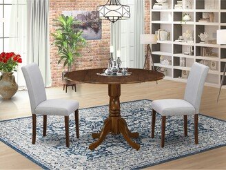 Dining Table Set- a Round Dining Table and Upholstered Chairs, Antique Walnut