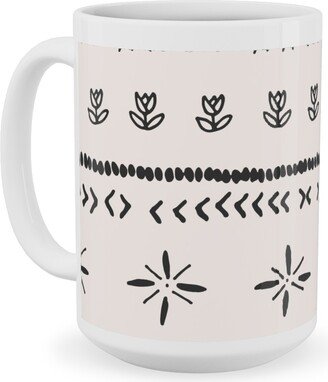 Mugs: Boho Print Ceramic Mug, White, 15Oz, Beige