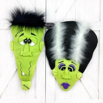 The Love Birds, Frankenstein & His Bride Wreath Attachments, Halloween Decorations For Door Or Wall