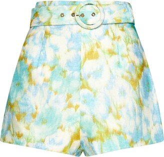 Tie-Dyed Belted Shorts