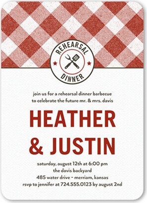 Rehearsal Dinner Invitations: Backyard Banquet Rehearsal Dinner Invitation, Red, 5X7, Matte, Signature Smooth Cardstock, Rounded