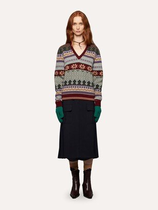 Jacquard Wool V-neck Pullover