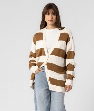 Summer Wren Brown Oversized Knitted Striped Cardigan