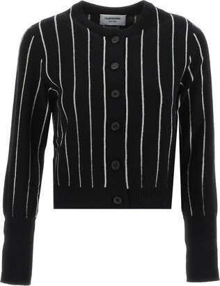 Pinstriped Fine Knit Cropped Cardigan