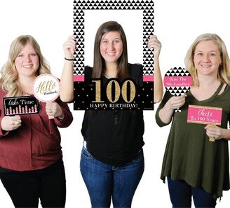 Big Dot of Happiness Chic 100th Birthday Black & Gold Selfie Photo Booth Picture Frame & Props