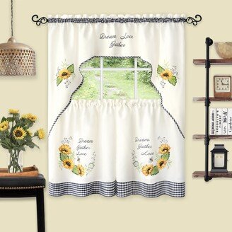 Kate Aurora Montauk Accents Dream, Love, Gather Embellished Sunflowers 3 Piece Kitchen Curtain Tier Set