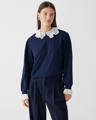 Lace-collar crewneck sweatshirt