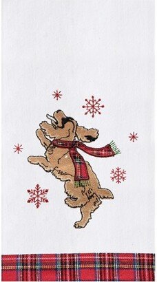 Festive Dog Jumping Embellished Flour Sack Kitchen Towel