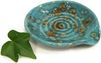 Ceramic Spoon Rest, Teal Blue & Copper Brown Crystal Glaze, Ready To Ship, Kitchen Accessory, Housewarming Or Hostess Gift, Ship