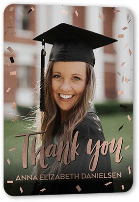 Thank You Cards: Confetti Gratitude Thank You Card, White, Rose Gold Foil, 5X7, Matte, Personalized Foil Cardstock, Rounded
