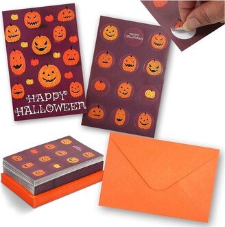 Pipilo Press 36-Pack Halloween Pumpkin Greeting Cards with Orange Envelopes and Stickers (4 x 6 In)