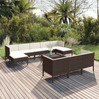 11 Piece Patio Lounge Set with Cushions Poly Rattan Brown - 23.6 x 23.6 x 13.8-AB