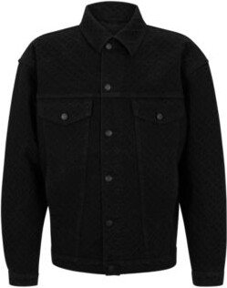Regular-fit jacket in monogram-embossed cotton denim