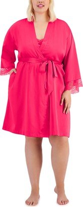 Plus Size Lace-Trim Satin Robe, Created for Macy's