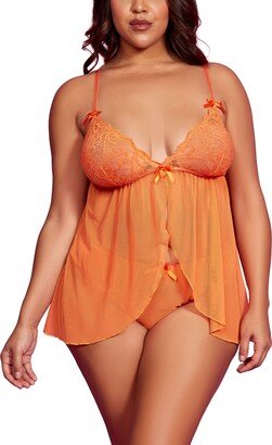 Plus Size Laced Flyaway Babydoll and Panty 2 Pc Lingerie Set