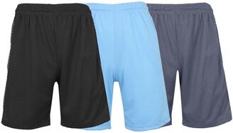 Men's Moisture Wicking Performance Mesh Shorts, Pack of 3 - Black, Light Blue, Charcoal
