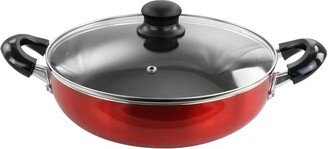 10 Inch Red Aluminum Deep Frying Pan with Glass Lid