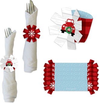 Merry Little Christmas Tree - Red Truck Party Paper Napkin Holder Rings Set Of 24