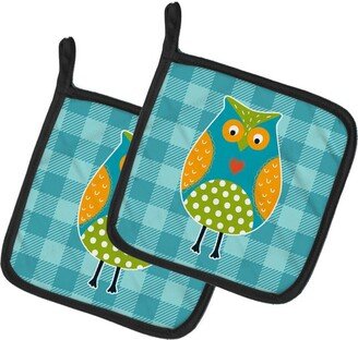 Owl on Blue Plaid Pair of Pot Holders