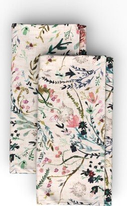 Cloth Napkins: Fable Floral - Blush Pink Cloth Napkin, Longleaf Sateen Grand, Multicolor