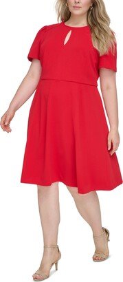 Plus Size Keyhole Short-Sleeve Midi Dress