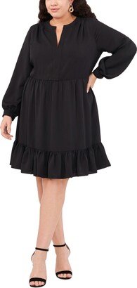 Plus Size Ruffled Long-Sleeve Fit & Flare Dress