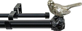 Meriville 1-Inch Diameter Telescoping Double Window Curtain Rod, Pewter Bird Finials