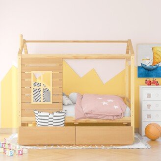 Sunmory Kid-Friendly Design Twin Size House Bed Kids Bed With Two Drawers