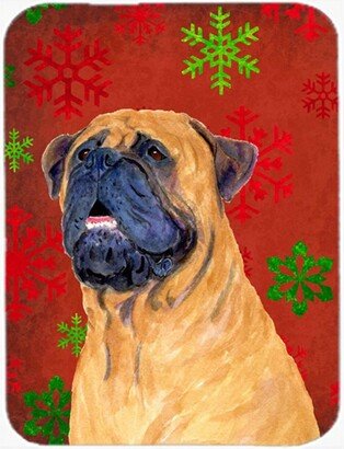 SS4727LCB Mastiff Red And Green Snowflakes Holiday Christmas Glass Cutting Board