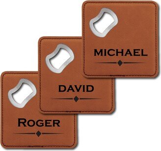 Personalized Bottle Opener Coaster Set | Groomsmen Gift Leather Coasters Gift For Dad Wedding