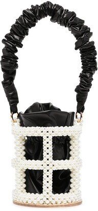 0711 Pearl-Detail Caged Bucket Bag