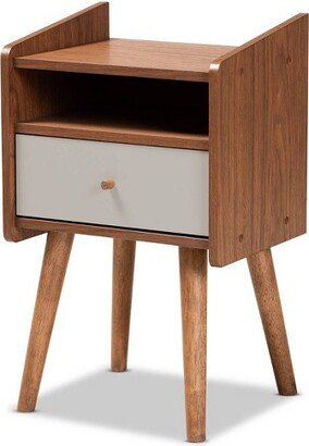 Elario Wood 1 Drawer Nightstand White/Walnut/Brown