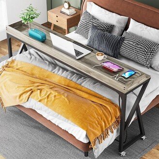 Farfarview Rolling Overbed Table with Tilt Board, 2 AC Outlets and 2 USB Ports