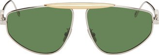 Silver & Green Aviator Sunglasses