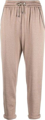 Mélange Effect Cotton-Blend Tapered Trousers