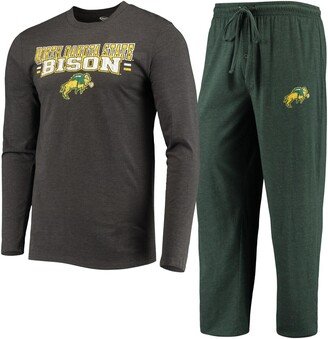 Men's Concepts Sport Green and Heathered Charcoal Ndsu Bison Meter Long Sleeve T-shirt and Pants Sleep Set - Green, Heathered Charcoal