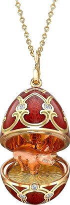 Heritage 18K Yellow Gold, Diamond & Red Guilloché Enamel Year Of The Pig Piglet Surprise Locket