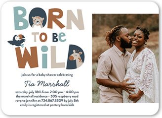 Baby Shower Invitations: Born Wild Baby Shower Invitation, Blue, 5X7, Standard Smooth Cardstock, Rounded