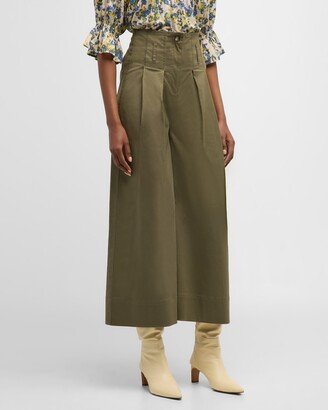 Dallas Pleated High-Rise Wide-Leg Twill Pants