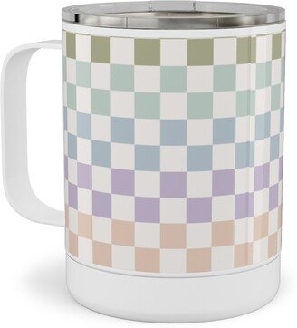 Travel Mugs: Boho Rainbow Checks Plaid - Multi Stainless Steel Mug, 10Oz, Multicolor