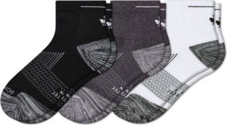 Women's Running Quarter Sock 3-Pack - White Charcoal Black Bee - Large - Athletic