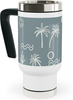 Travel Mugs: Summer Sun - Slate Travel Mug With Handle, 17Oz, Blue