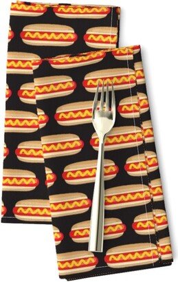 Summer Food Dinner Napkins | Set Of 2 - Small Hot Dogs On Black By Lilcubby Barbecue Grilling Wiener Cookout Cloth Spoonflower