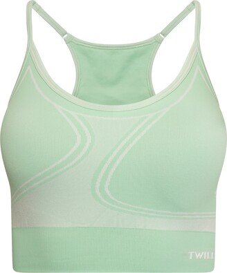 Twill Active Recycled Colour Block Body Fit Seamless Sports Bra - Green