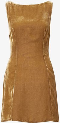 Womens Gold Brisbane Velvet Sleeveless Silk-blend Mini Dress