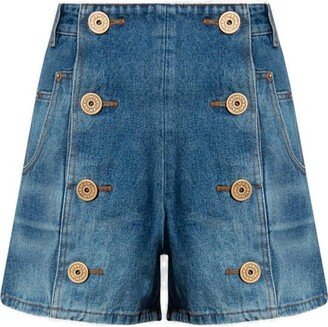 Button Embellished Denim Shorts