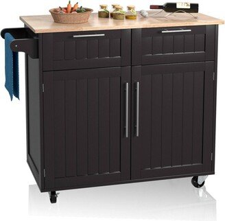 Rolling Kitchen Cart Island Heavy Duty Storage Brown Trolley Cabinet Utility Modern