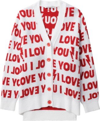 text-print V-neck cardigan